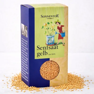 Produktbild von Sonnentor Senfsaat gelb  120 g, Körnige Gewürze, 120 g, Senfkörner, 487 kcal, 2039 kJ, 28,8 g