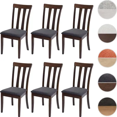 Immagine prodotto di set di 6 sedie per sala da pranzo HWC-G46, sedia da cucina Sedia, tessuto/tessuto legno massiccio ~ struttura scura, grigio scuro