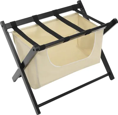 Obrázok produktu pre Odkladací priestor na batožinu – sklopný stojan na kufre – drevený rám – s úložnou taškou – nosnosť 20 kg – béžová