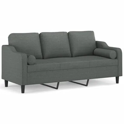 Produktbild von vidaXL 3-Sitzer-Sofa mit Zierkissen Dunkelgrau 180 cm Stoff