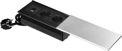 Produktbild von Möbelsteckdose mit Schiebedeckel, 2x2P+Z (Schuko), USB A+C, silber