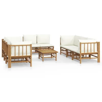 Produktbild von vidaXL 9-tlg. Garten-Lounge-Set mit Cremeweißen Kissen Bambus