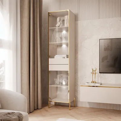 Produktbild von Vitrine AURORA KASZMIR mit LED-Beleuchtung mit gerade Beine in goldenem Chrom