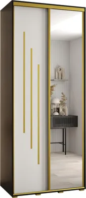 Produktbild von MEBLE KRYSPOL Cannes 9 Schrank mit 2 Schiebetüren - 205,2x110x45 cm - Schwarz Weiß Gold