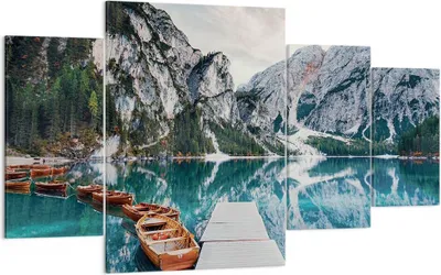 Produktbild von Bild auf Leinwand - Leinwandbild - 4 Teile - Boote Berge Hafen - 160x90cm - Wand Bild - Wanddeko - Wandbilder - Leinwanddruck - Bilder - Wanddekoration - Leinwand bilder - Wandbild - DL160x90-5068