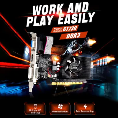 Zdjęcie produktu dla JINGSHA GT730 Karta graficzna 4GB/DDR3/128bit Pamięć 700MHz Częstotliwość rdzenia Kompatybilna z portami VGA+DVI+HDMI do gier biurowych