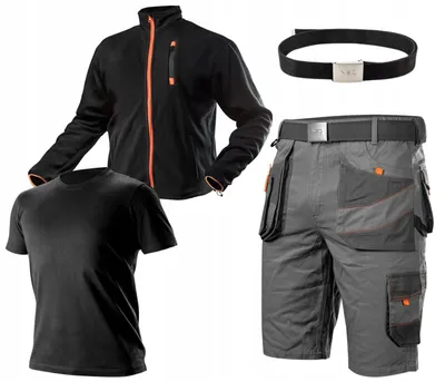 Produktbild von NEO TOOLS Herren Satz Kurze Arbeitshose + Fleece-Arbeitsjacke und T-Shirt, Hosengürtel Gr. S - XXL/Modisches Design | Gr. XXL