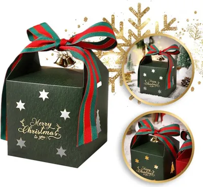 Image de Boîte cadeau décorative MERRY CHRISTMAS avec nœud 10x10x10 cm