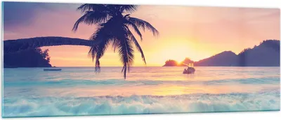 Produktbild von Bilder auf glas - Meer Strand Palme - 140x50cm - Glasbilder - Wandbilder - Kunstdruck - zum Aufhängen bereit - Wanddekoration aus Glas - Glas Bilder - Wandbild auf Glas - Einteilig - GAB140x50-3992