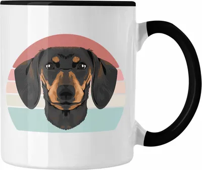 Produktbild von Trendation - Dackel Tasse Geschenke Dachshund Rauhaardackel Lustig Vintage Grafik (Schwarz)