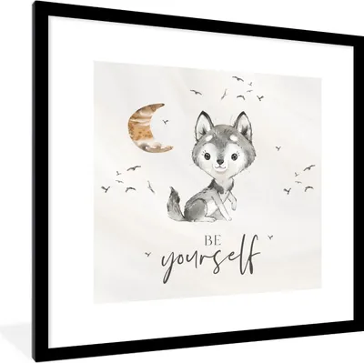 Produktbild von MuchoWow® Gerahmtes Poster Sprichwörter - Wolf - Sei du selbst - Kinder - Jungen - Mädchen - Aquarell 40x40 cm - Poster mit Schwarzem Bilderrahmen Wandposter Rahmen Foto Bilder - Poster - Plakat im Rahmen