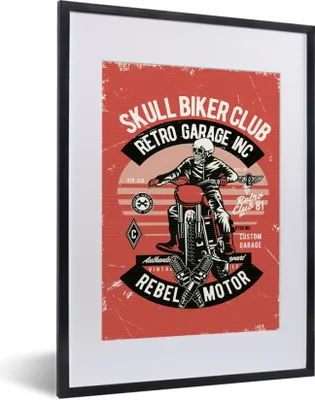 Produktbild von MuchoWow® MuchoWow® Gerahmtes Poster Motorrad - Totenkopf - Vintage - Zitat 30x40 cm - Poster mit zchwarzem Bilderrahmen - Wandposter Schlafzimmer
