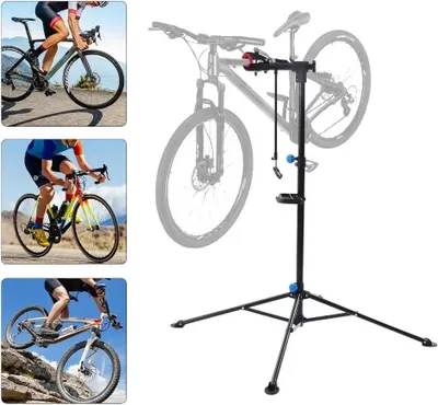 Produktbild von Fahrrad Montageständer - Reparaturständer - Tragbar, Höhenverstellbar, Faltbar, 360° Drehbar, 4-Punkt Standbasis, Für Die Meisten Fahrräder - Hellgrau