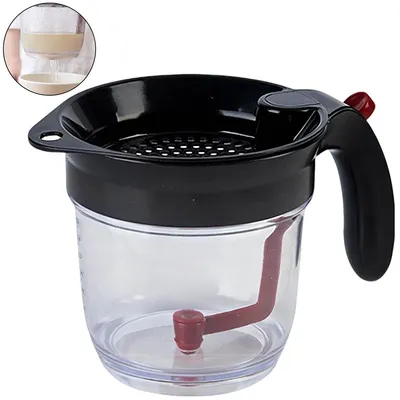 Produktbild von Fetttrenner 1000ml mit Sieb, Soßentrenner aus PP, Fettabscheider mit Skala & Bodenablauf, für Suppen, Brühe & Soßen, Küchenhelfer
