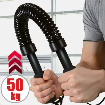 Produktbild von Physionics® Biegehantel -50kg, Stahl, Schwarz, für Arm und Unterarm, Bizeps und Brust Krafttraining - Königsfeder, Power Twister, Armtrainer, Expander