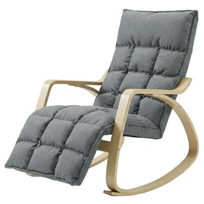 Produktbild von Schaukelstuhl – Wohnzimmer-Schaukelstuhl – Lounge-Sessel – Gepolsterter Relaxsessel – Verstellbare Fußstütze – 106 x 67 x 92 cm – Grau