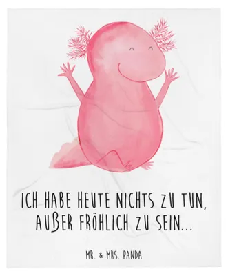 Produktbild von Mr. & Mrs. Panda Plaid Axolotl Hurra - Weiß - Geschenk, Decke, Wohndecke, Spaß, Tagesdecke, Motivation, Freude, Sofadecke, Kuscheldecke, Winterdecke, Schwanzlurch