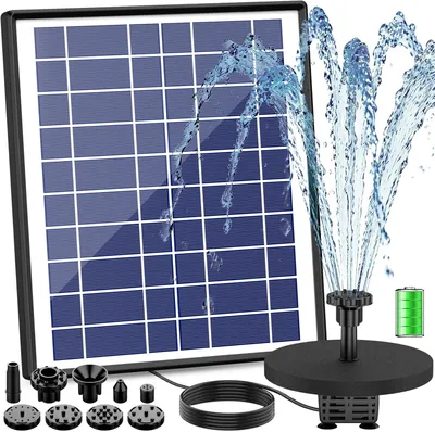 Produktbild von 6,5W Solar Springbrunnen für Außen Eingebaute Akku für Vogeltränke, Solarbrunnen für Draussen mit 10 Fontänenstile, Teichpumpe Solar mit 1500mAh Akku