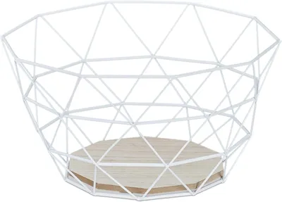 Produktbild von Obstkorb, Dekokorb, Gemüsekorb, Eisen & Holz, Industriedesign, H x B x T: 14,5 x 28 x 28 cm, Weiß