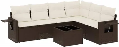Produktbild von vidaXL 7-tlg. Garten-Sofagarnitur mit Kissen Braun Poly Rattan