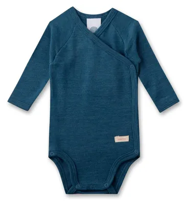 Produktbild von Wickelbody langarm Blau aus Wolle & Seide