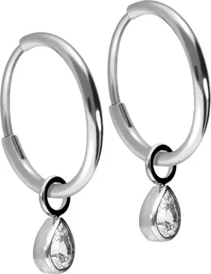 Produktbild von Titan Ohrclicker Creolen KRISTALLTROPFEN Silber Innendurchmesser: 12mm | Designstärke: 1,2mm | Kristallgröße: 3,5 x 5mm