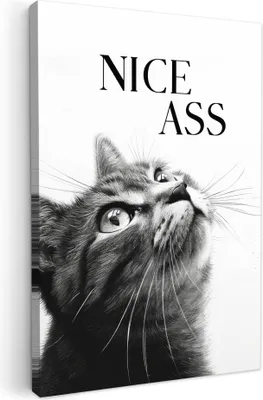 Produktbild von MuchoWow® - Leinwandbilder - Katzen - Netter Arsch - Zitat - Schwarz und weiß - Sprichwörter, Wandbild, Wanddeko Bilder Wohnzimmer, 80x120 cm