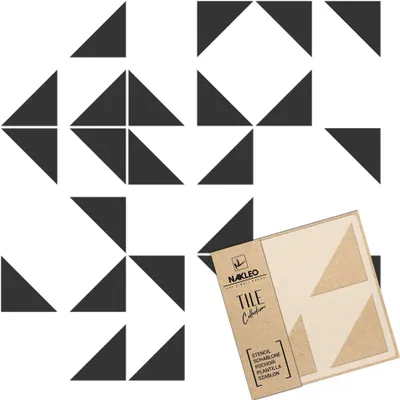Produktbild von Tile Fliesen Schablone zum Malen 3 Stück Set 15x15 cm, Gouveia Geometrisches Mosaik, Kunststoff Wiederverwendbare Bodenschablone DIY