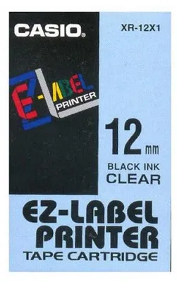 Produktbild von Casio XR-12X1 - Selbstklebend - schwarz auf durchsichtig - Rolle (1,2 cm x 8 m)
