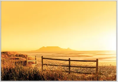 Produktbild von Wallario Wandbild Strand in Südafrika I - Himmel in orange, Größe: 70,30 x 100,30 cm, Poster mit weißem Kunststoffrahmen