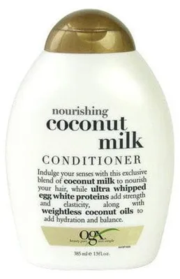 Obrázok produktu pre OGX Nourishing Coconut Milk Conditioner, Ženy, Neprofesionálny vlasový kondicionér, Všetky typy vlasy, Hydratačné, Hydratačný, Výživný, Lesk, Zmäkčovadlo, Posilnenie, 385 ml, Fľaša