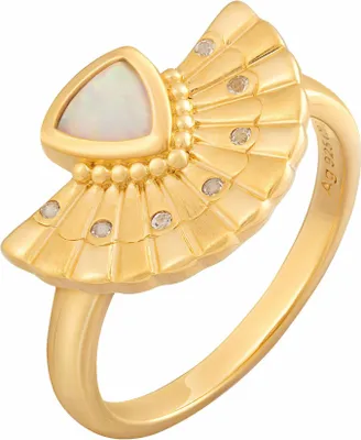 Produktbild von cai Ring 925 Silber vergoldet Fächer Anhänger mit Opal & Weißtopas