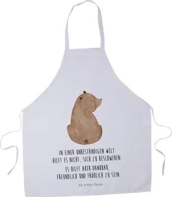 Produktbild von Mr. & Mrs. Panda Schürze Bär Schulterblick - Weiß - Geschenk, Weisheit, Grillschürze, Motivation, Teddy, Kochschürze, Selbstachtung, Weltansicht, Bären, Küchenzubehör