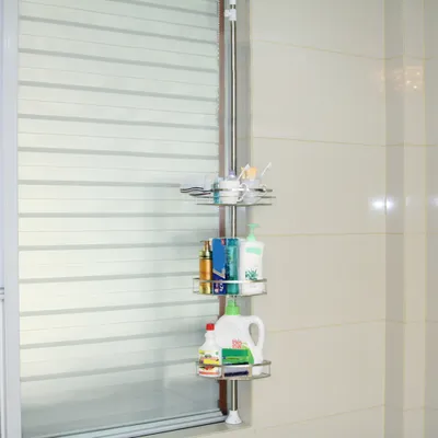 Image de WYCTIN 110-280cm Étagère de salle de bain télescopique Étagère de coin de douche Étagère de douche 3 étagères
