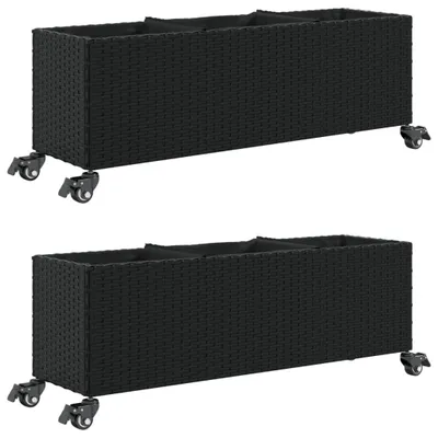 Produktbild von Pflanzkübel mit Rollen 2 Stk. Schwarz 107x32x38 cm Poly Rattan
