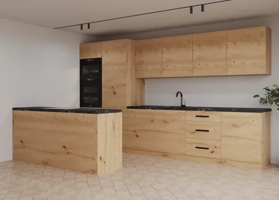 Produktbild von Küchenzeile – Küchenblock – Einbauküche – Komplettküche – Singleküche – Nexa – K104-G360 – 360 cm – Woodline Matt Ohne Arbeitsplatte & Elektrogeräte