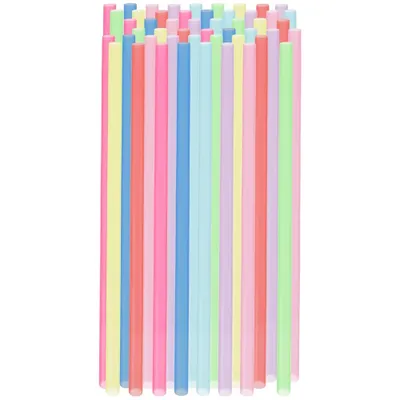 Image de 50 pailles droites colorées et réutilisables en plastique