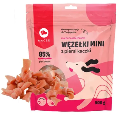 Zdjęcie produktu dla Maced Kokardki Z Kaczki 500G, Miękki Przysmak Dla Psa, Gryzak