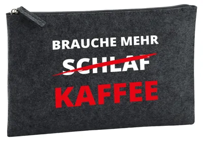 Produktbild von Huuraa Kulturbeutel Brauche mehr Schlaf Kaffee 1 Liter Charcoal Filz Kosmetiktasche Geschenkidee