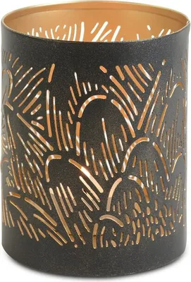 Produktbild von Dekoratives Windlicht Blattlook Schwarz & Goldfarben Ø 8 x 10 cm - Metall