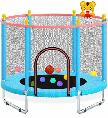 Produktbild von Kindertrampolin 150 cm mit Sicherheitsnetz und Basketballkorb, bis 200 kg – Trampolin – Indoor und Outdoor