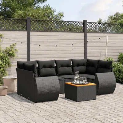 Produktbild von 7-tlg. Garten-Sofagarnitur mit Kissen Schwarz Poly Rattan 3257231
