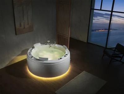 Produktbild von Luxus Whirlpool Badewanne Runde Wanne Licht Wasserfall LED-Beleuchtung