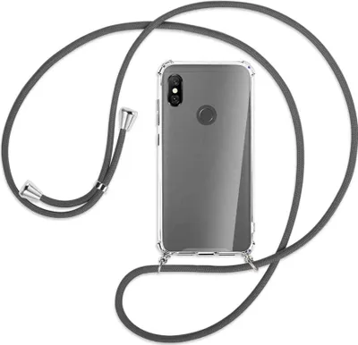Produktbild von Handykette Backcover-Schutzhülle mit Band (Metall silberfarben) für Xiaomi Redmi Note 6 Pro - dunkelgrau