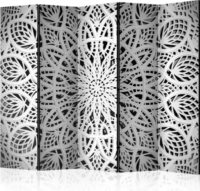 Produktbild von 5-teiliger Doppelseitiger Vlies Paravent - White Mandala II 225x172 cm Orient f-A-0581-z-c