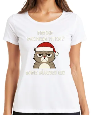 Obrázek produktu pro Veselé Vánoce? Dámské tričko Very Thin Ice Christmas Cat Sarcastic, bílé, XL