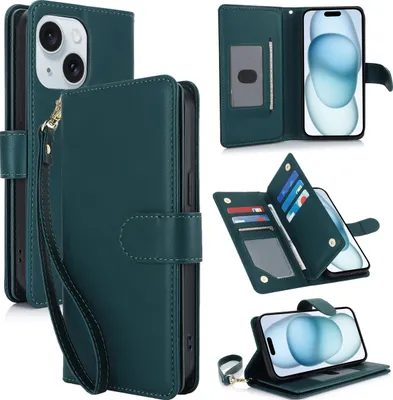 Produktbild von Mobigear Wallet iPhone 15 Hülle Klapphülle Geldbörse - Grün