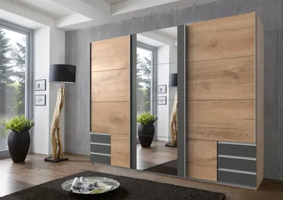 Produktbild von Schwebetürenschrank Schlafzimmer Schrank Schiebetürenschrank "Eugenio VI" Plankeneiche/Graphit