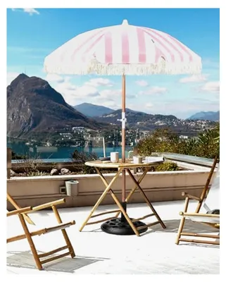 Produktbild von Sonnenschirm mit Volant und Holzmast rosa rund ⌀ 150 cm