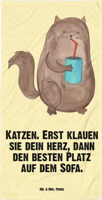 Produktbild von Mr. & Mrs. Panda Duschhandtuch Katze Dose - Gelb Pastell - Geschenk, Herz, Großes Handtuch, Strandtuch, Katzenfutter, Cats, Cat, Bezaubernd, Badehandtuch, Strandlaken